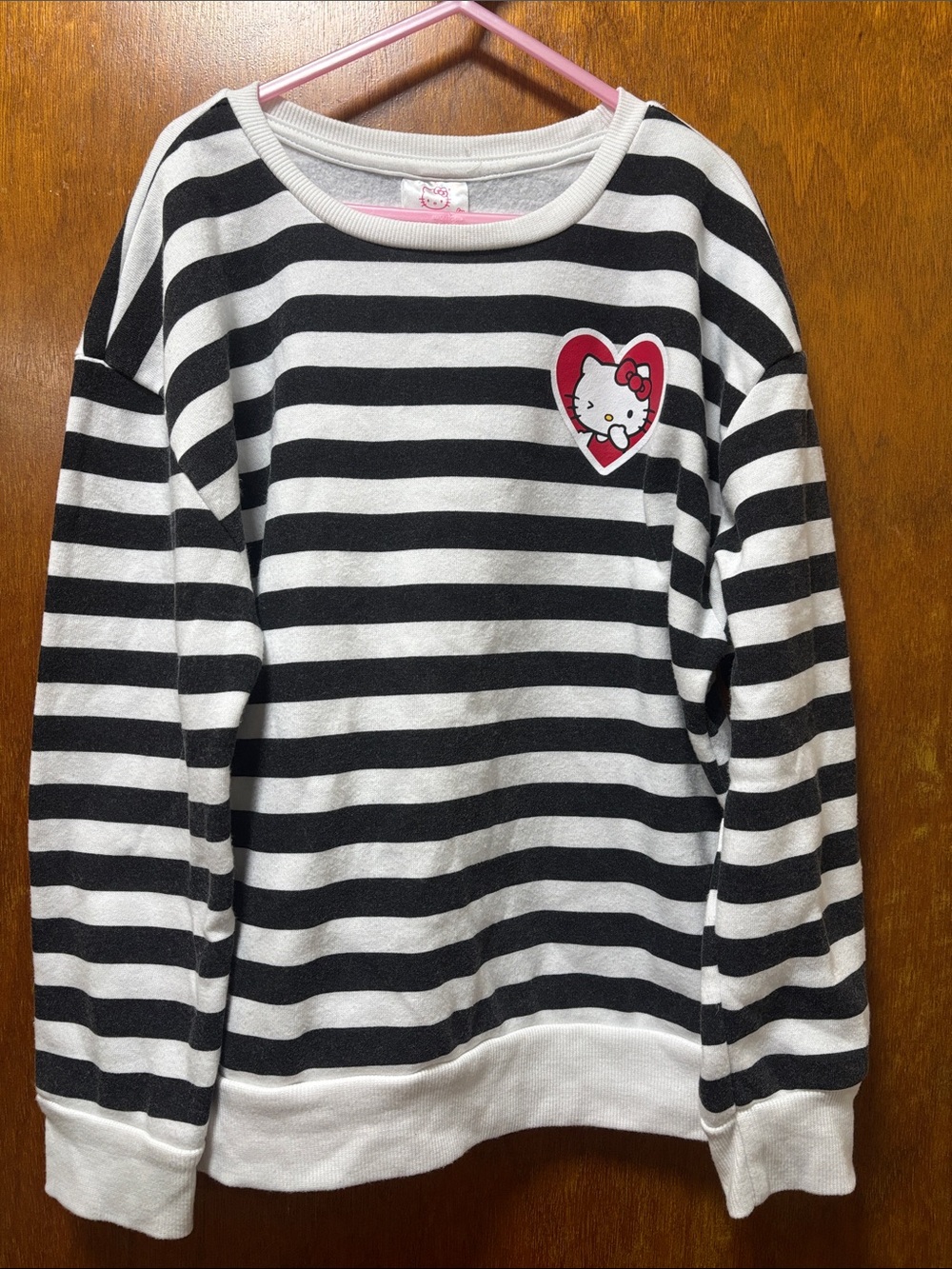 NWOT- Hello Kitty Black & White Striped Sweatshirt with Red Heart Patch
